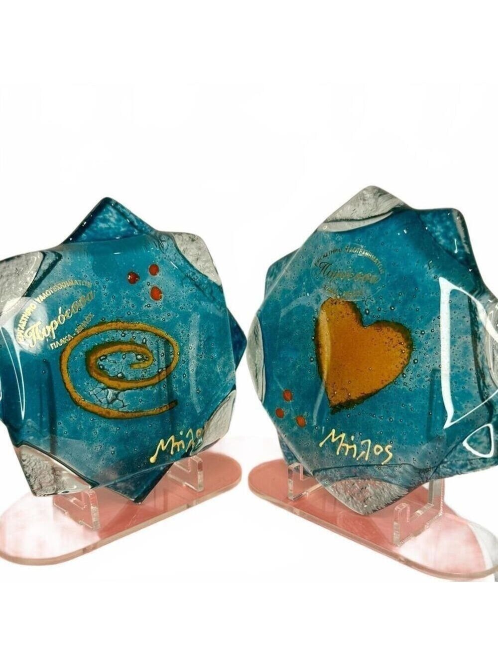 Handmade Fused Glass Paperweights – Pyrosofa Studio Milos Greece – Abstract Art